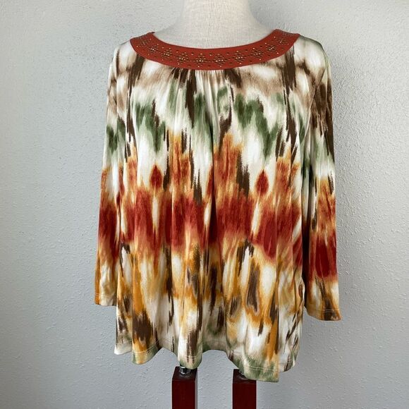 Alfred Dunner Three Quarter Sleeve Top Size Petite L EUC - Picture 1 of 7